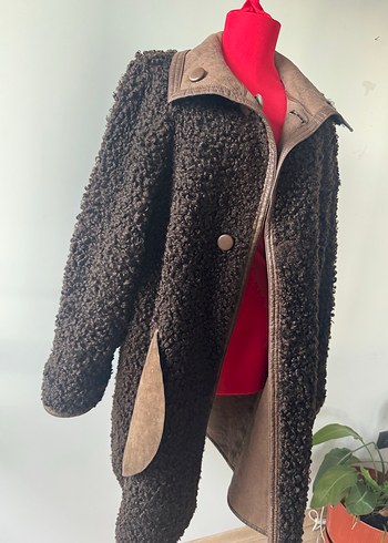 Kahverengi Kürklü/Sheeo Kadın Süet Kaban - Görsel 7