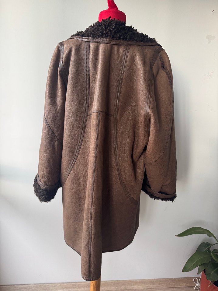 Kahverengi Kürklü/Sheeo Kadın Süet Kaban - Görsel 4