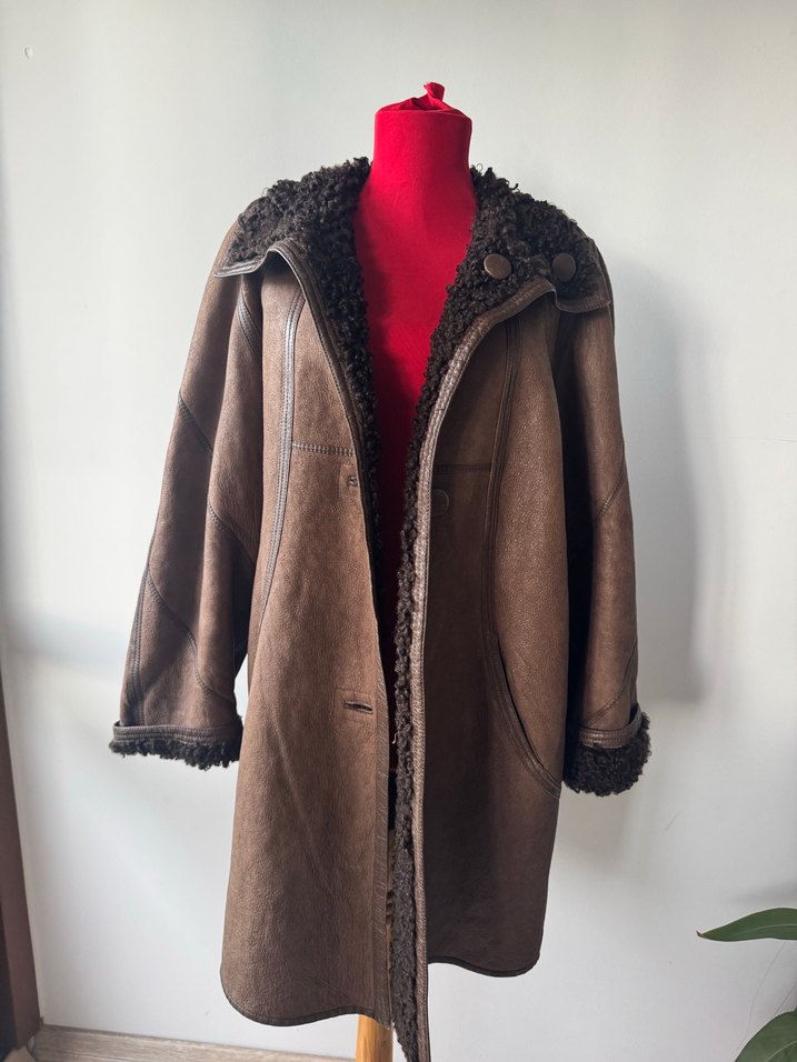 Kahverengi Kürklü/Sheeo Kadın Süet Kaban - Görsel 2