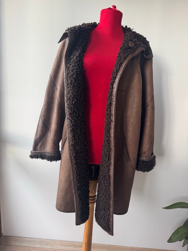 Kahverengi Kürklü/Sheeo Kadın Süet Kaban - Görsel 3