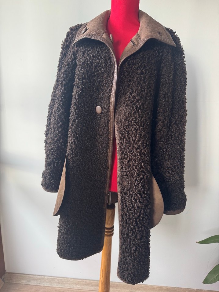 Kahverengi Kürklü/Sheeo Kadın Süet Kaban - Görsel 5