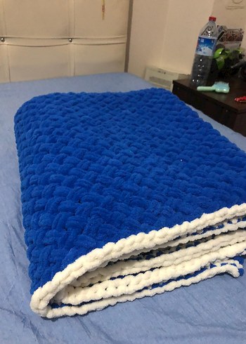 lacivert kenarları beyaz şerit battaniye - Görsel 2