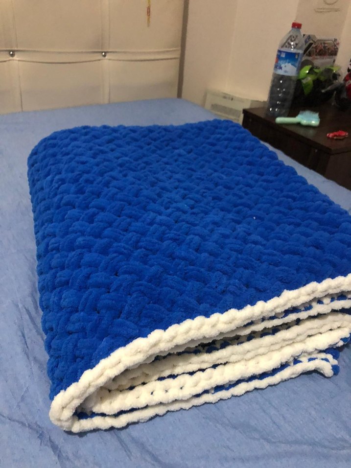 lacivert kenarları beyaz şerit battaniye - Görsel 2