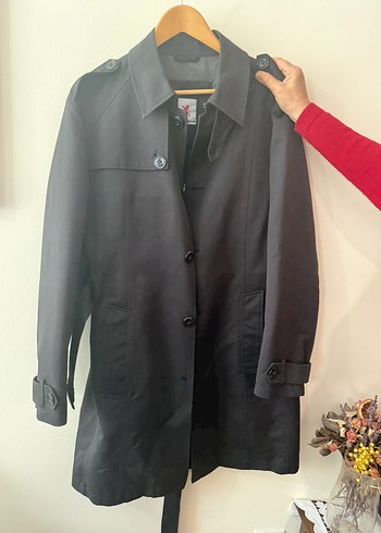 Erkek Siyah Midi Trençkot Cacharel marka M beden - Görsel 2