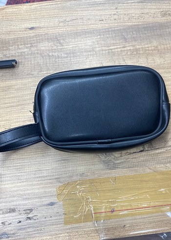 Siyah Deri Fermuarlı Makyaj Çantası - Görsel 2