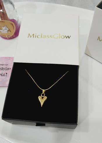 Kalp Çelik Kolye Gold 45cm - Görsel 2