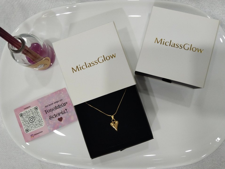 Kalp Çelik Kolye Gold 45cm - Görsel 3