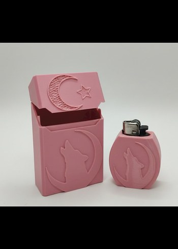 Ay Yıldız ve Kurt Figürlü Pembe sigara Kutusu