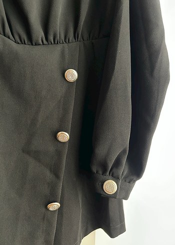 Düğmeli Siyah Midi Kadın Tulum - Görsel 2