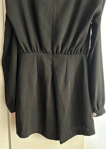 Düğmeli Siyah Midi Kadın Tulum - Görsel 4