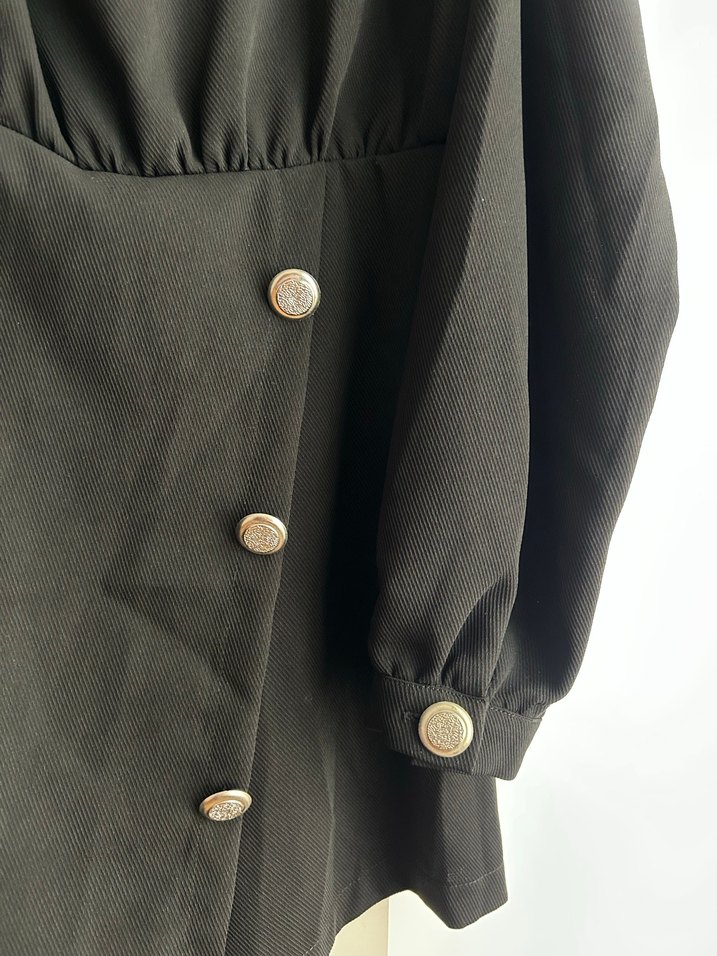 Düğmeli Siyah Midi Kadın Tulum - Görsel 2