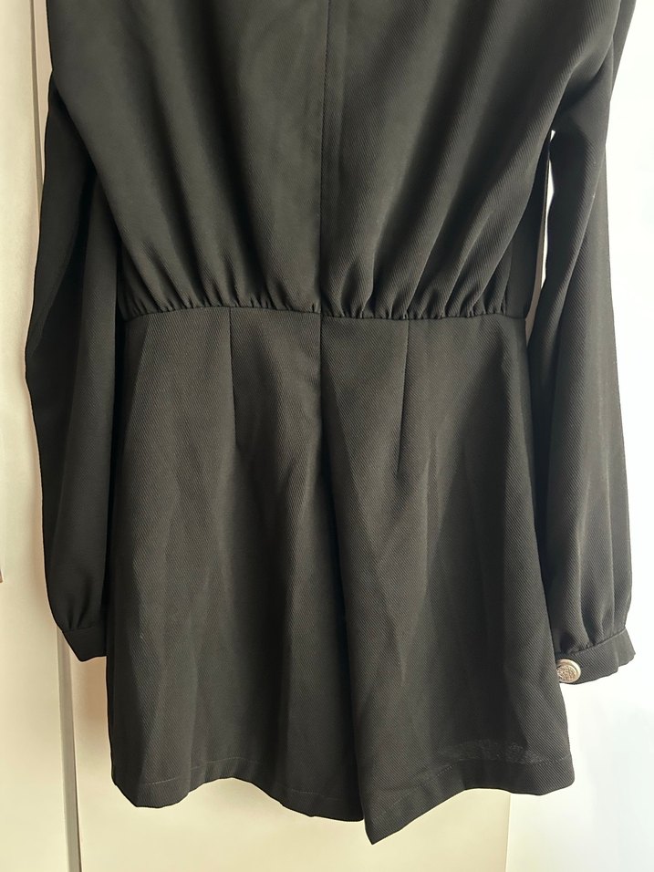 Düğmeli Siyah Midi Kadın Tulum - Görsel 4