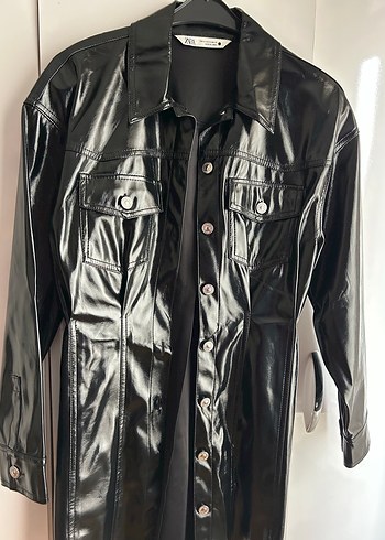 Zara- Siyah Vinil Midi Boy Elbise - Görsel 3