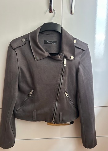 Gri Süet Kadın Biker Ceket - Görsel 2