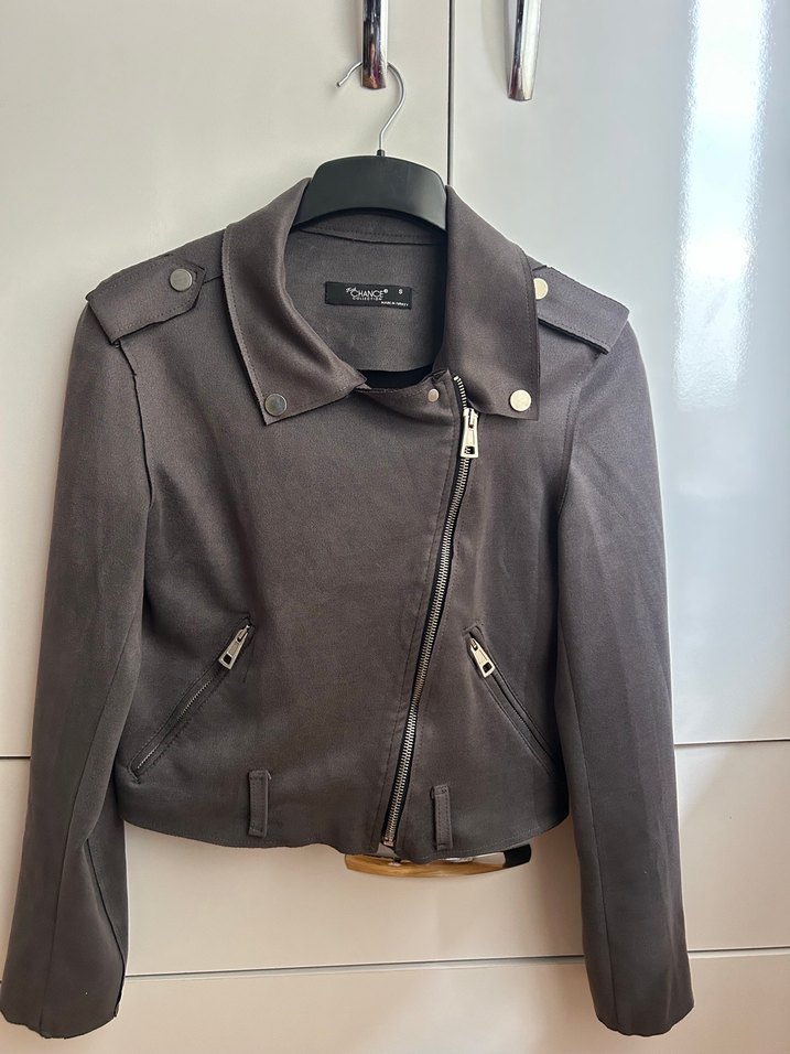 Gri Süet Kadın Biker Ceket - Görsel 2