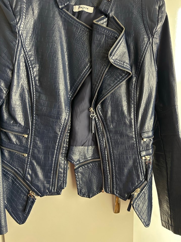 Kadın Lacivert Deri Biker Ceket - Görsel 2