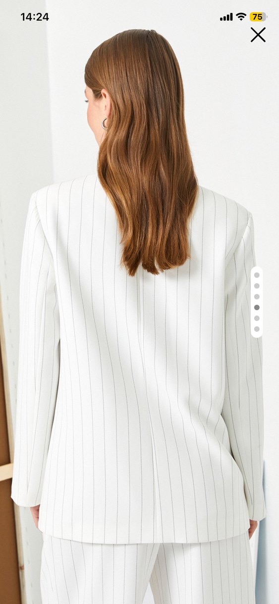 Kadın Beyaz Çizgili Uzun Oversize Blazer Ceket - Görsel 3