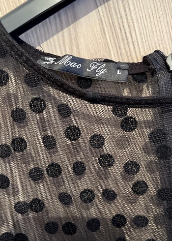 V Yaka Puantiyeli Siyah Midi Elbise - Görsel 3