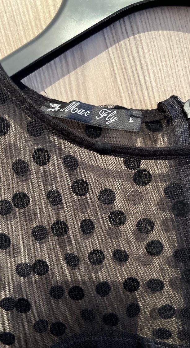 V Yaka Puantiyeli Siyah Midi Elbise - Görsel 3