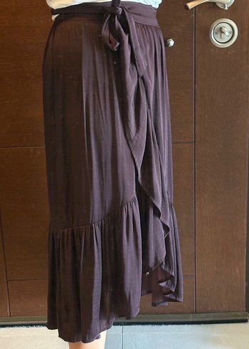 Mürdüm Saten Midi Kadın Etek Fırfırlı - Görsel 2