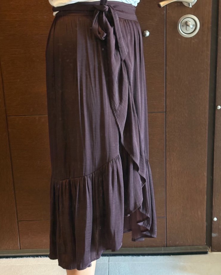 Mürdüm Saten Midi Kadın Etek Fırfırlı - Görsel 2