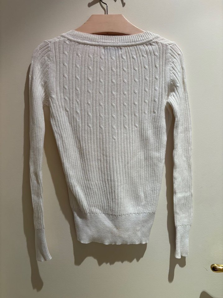 Mango Beyaz V Yaka Örgü Kadın Kazak - Görsel 3