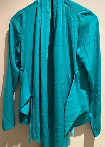 Kadın Turkuaz V Yaka Drapeli Bluz - Görsel 4