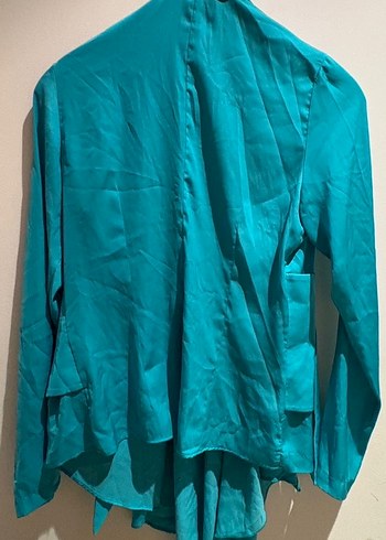 Kadın Turkuaz V Yaka Drapeli Bluz - Görsel 5