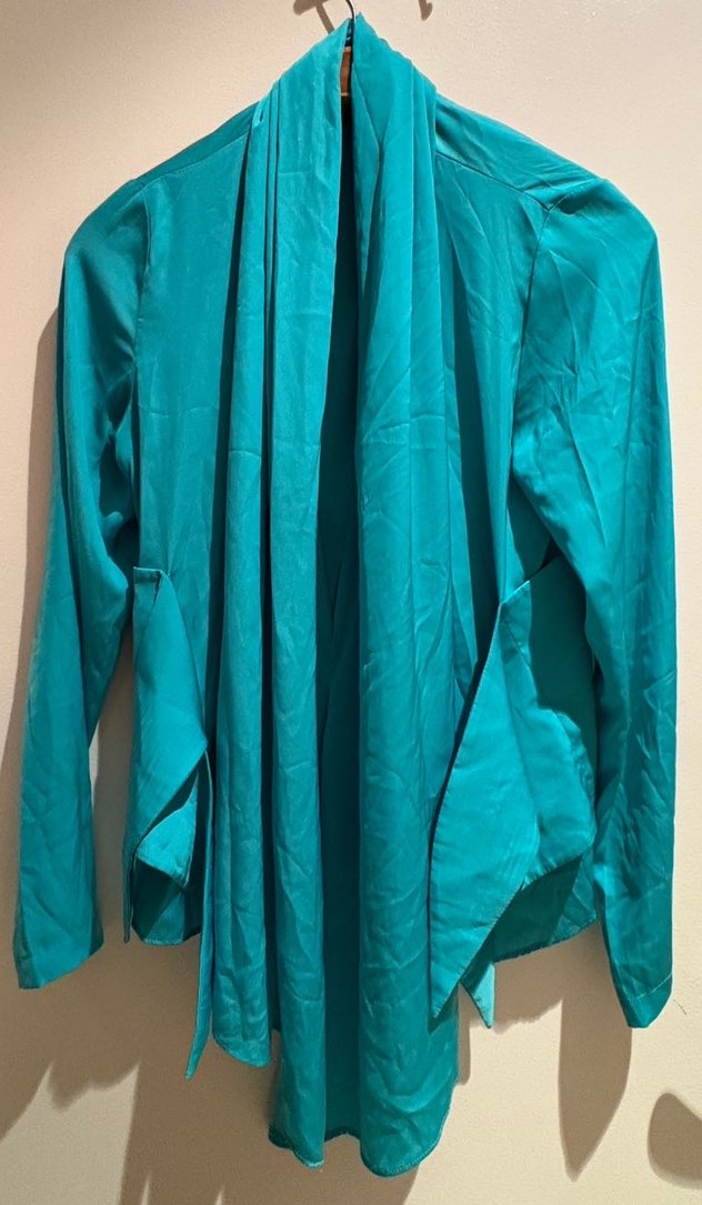 Kadın Turkuaz V Yaka Drapeli Bluz - Görsel 4