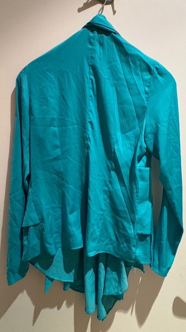 Kadın Turkuaz V Yaka Drapeli Bluz - Görsel 5