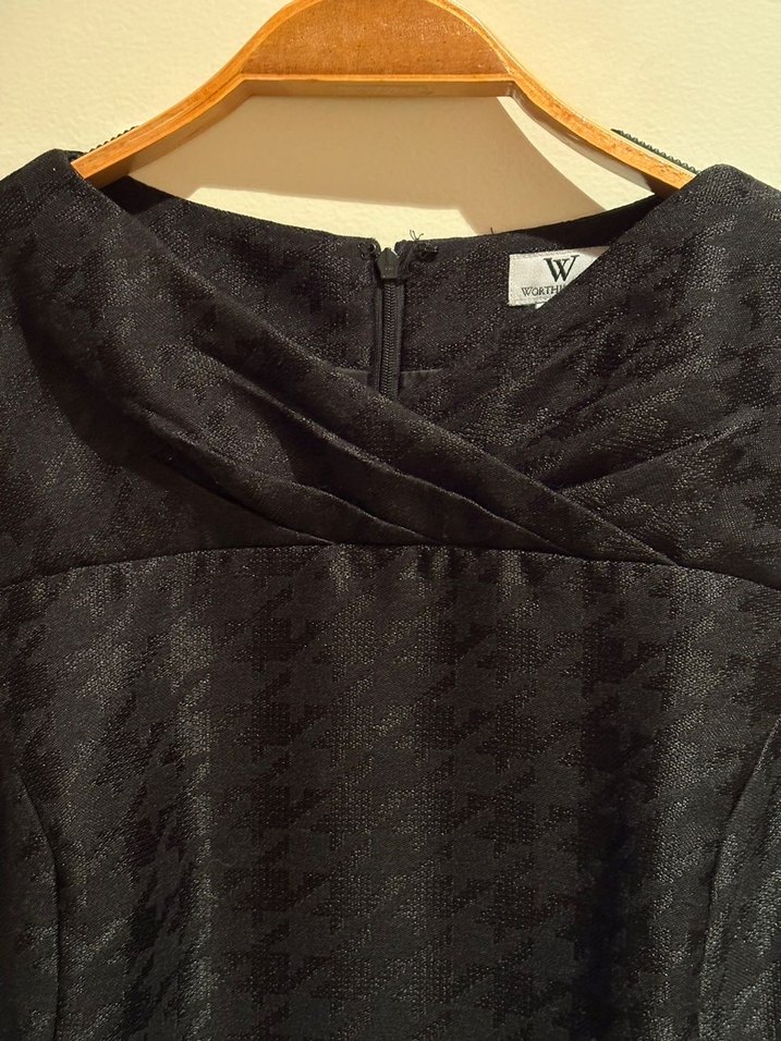 Siyah Kazayağı Desenli Midi Kolsuz Elbise - Görsel 2