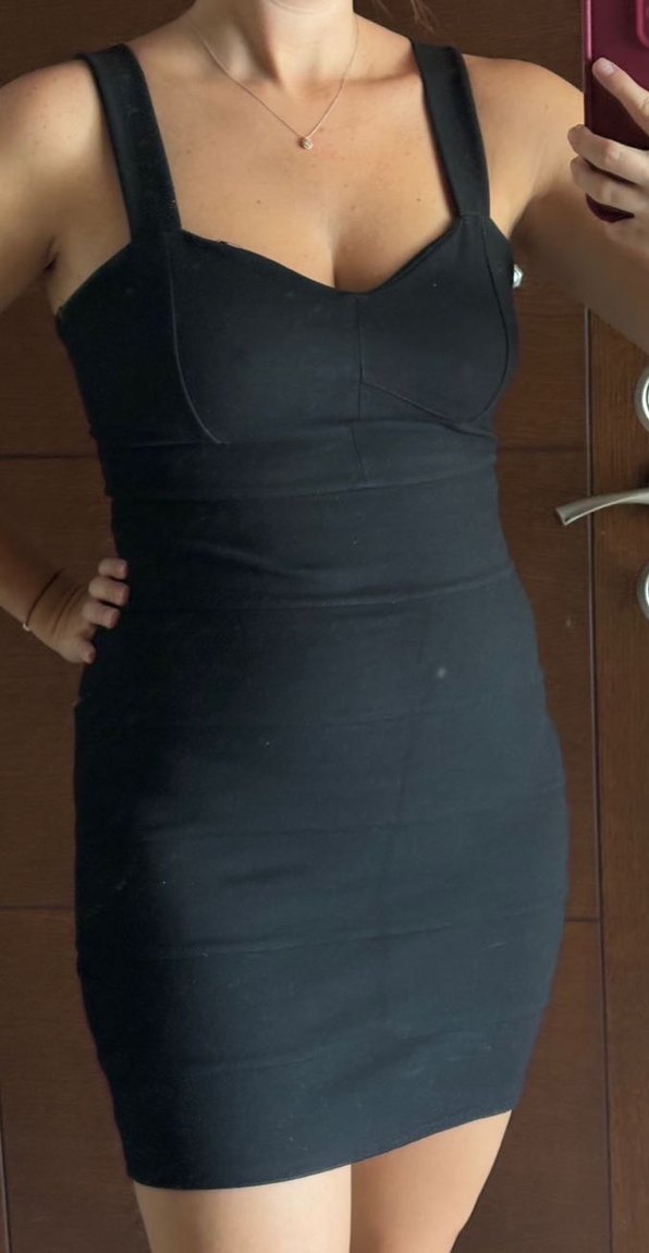 Zara Siyah Kalp Yaka Midi Elbise - Görsel 3