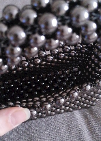 Boncuklu Gri Metal Kadın Çanta - Görsel 2