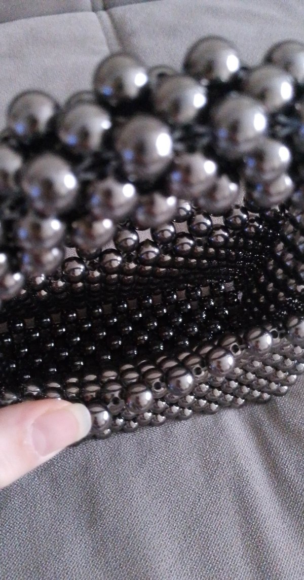 Boncuklu Gri Metal Kadın Çanta - Görsel 2