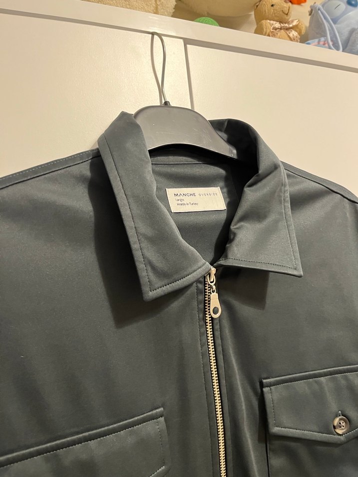 Fermuarlı Erkek Gömlek - Gri - Görsel 2