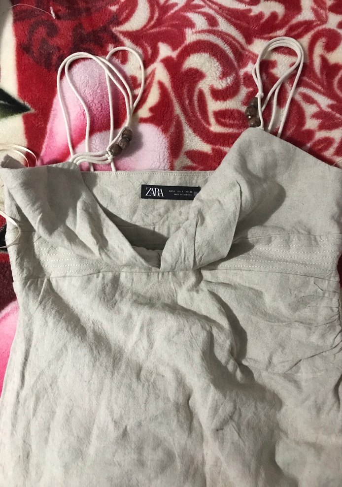 Gri Keten V Yakalı Drapeli Midi Elbise - Görsel 2