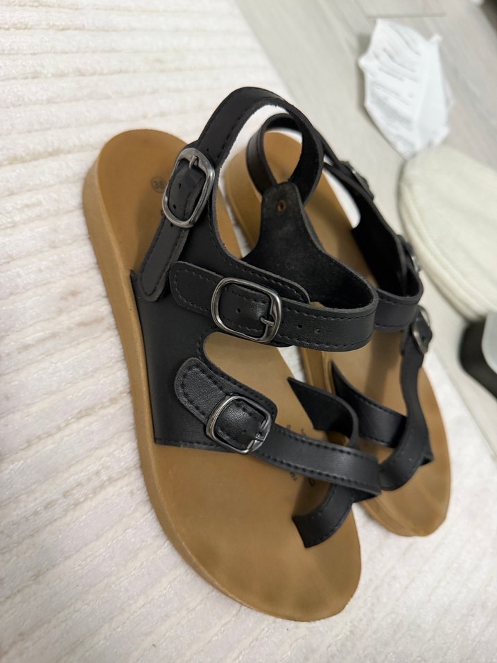 YAZLIK SİYAH DERİ SANDALET TAM KALIP 38 - Görsel 4