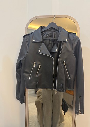 Siyah Biker Kadın Deri Ceket - Görsel 2