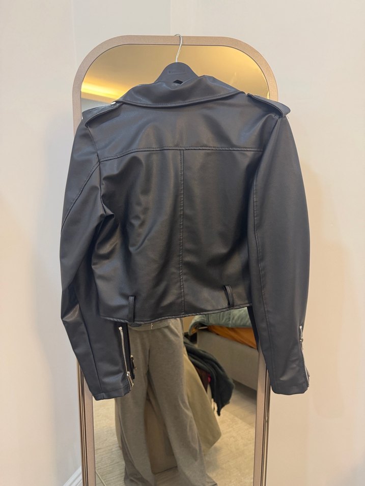 Siyah Biker Kadın Deri Ceket - Görsel 3