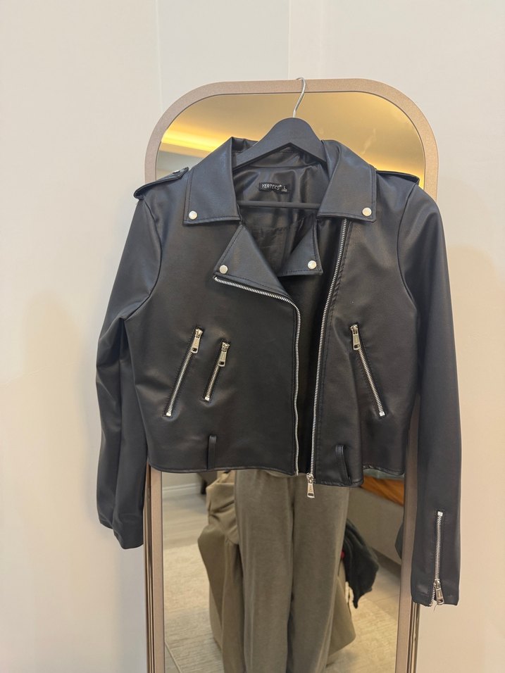 Siyah Biker Kadın Deri Ceket - Görsel 2