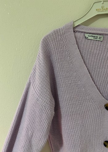 Düğmeli Mor Triko Kadın Hırka - Görsel 2