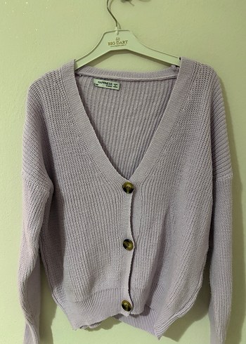 Düğmeli Mor Triko Kadın Hırka - Görsel 3