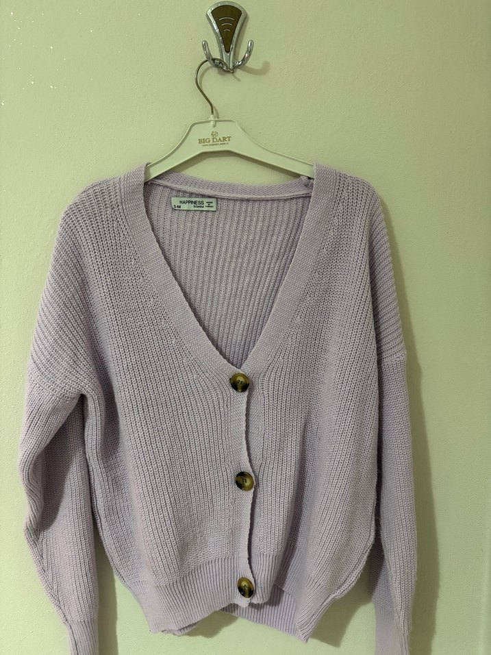 Düğmeli Mor Triko Kadın Hırka - Görsel 4