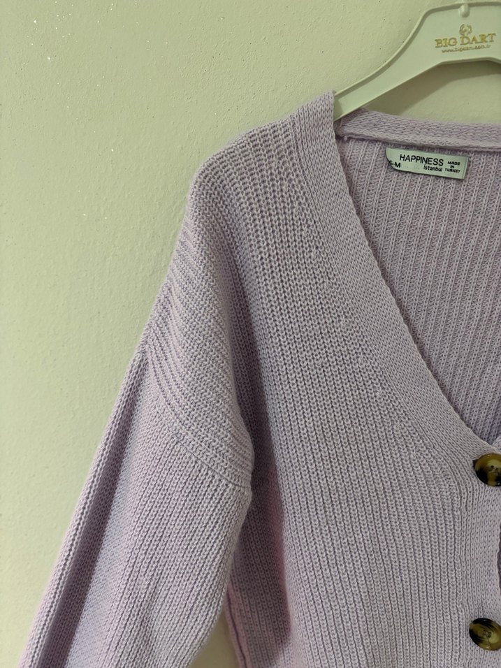 Düğmeli Mor Triko Kadın Hırka - Görsel 2