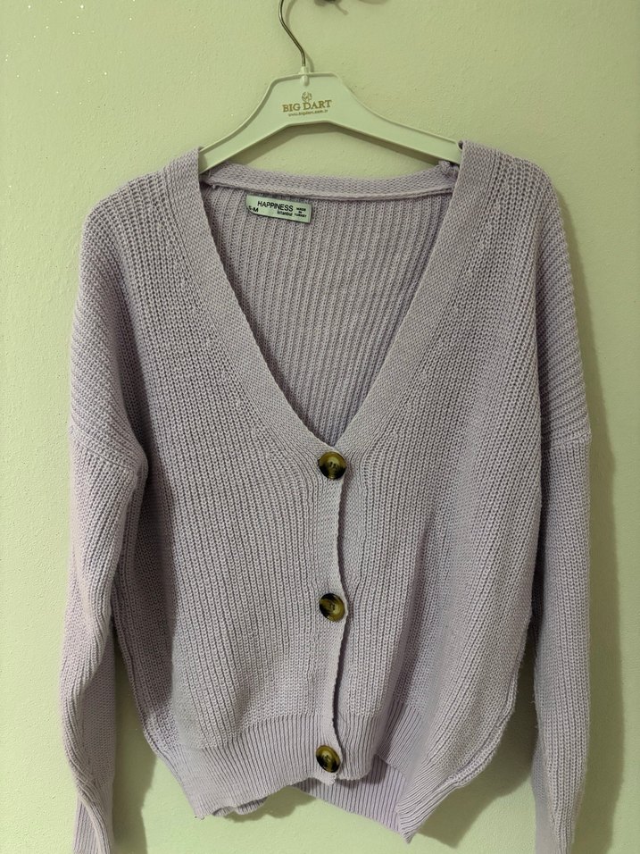 Düğmeli Mor Triko Kadın Hırka - Görsel 3