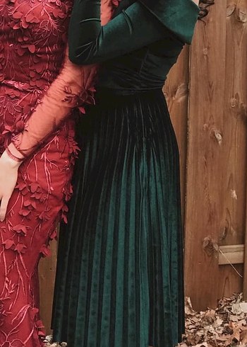 ASOS Kadın Koyu yeşil Piliseli Midi Straplez Elbise - Görsel 2