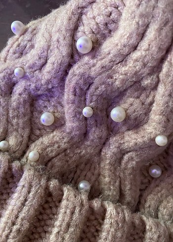 İnci Detaylı Bej Örgü Bere - Görsel 3