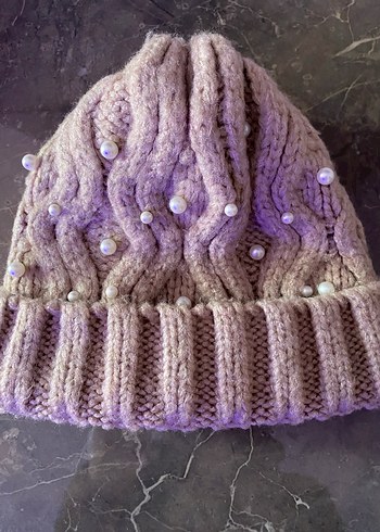 İnci Detaylı Bej Örgü Bere - Görsel 2