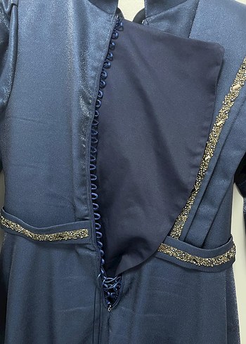 Petrol Mavisi Taş Detaylı 42 Beden Abiye  Eşarp TAM UYUMLU  - Görsel 5