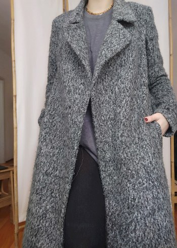 Gri Uzun Kadın Kaşe Kaban - Görsel 5